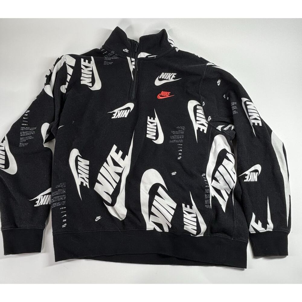 Nike Sportswear Club Hoodie Drawn Logo All Over Print Men’s Large Black/White